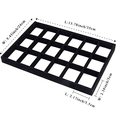 Mornajina 24 Grids Stackable Jewelry Tray Organizer with Removable Dividers, Velvet Jewelry Display Tray for Earrings Necklaces Bracelet Rings Display Showcase - Black - color: Black