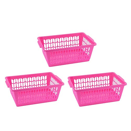 YBM HOME Plastic Perforated Storage Basket Bin Office Drawer, Shelf Desktop Countertop Tray Organizer 32-1188 (3, Pink) - color: Pink, size: Pack of 3