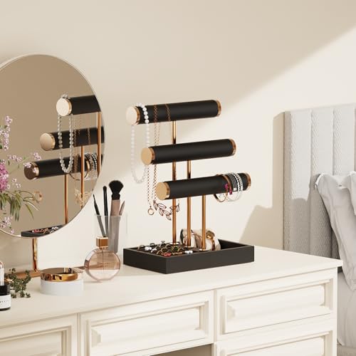 Abiglifty 3 Tier Necklace Holder Display, Jewelry Organizer, Jewelry Stand, Bracelet Display, Necklace Organizer, Bracelet holder, Jewelry Display for Necklace, Watches, Rings, Black - color: Black