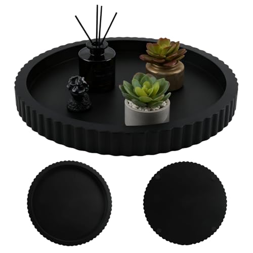 Round Concrete Tray for Coffee Table, 12 Inch Decorative Centerpiece Tray for Living Room, Kitchen & Home Decor(Color:Black) - color: Black