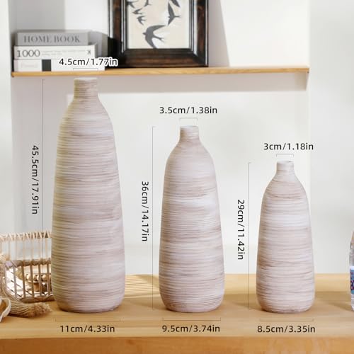 ALMA 2025 Updated 11 in Tall White Beige Vase for Boho Home Decor, Thin Ceramic Vase for Single Rose, Pampas Grass, Decorative Rustic Vase for Flowers, Dining Table Centerpieces,Table Top Decoration - color: Skinny-white-11"