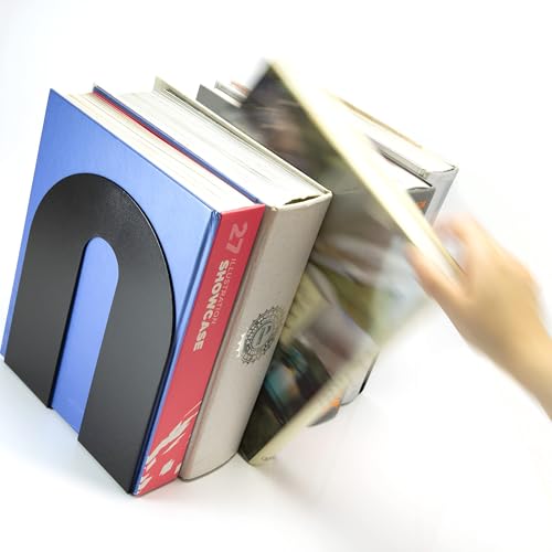 Officemate Heavy Weighted Bookends, Sturdy Office & Home Shelf Organizers, Set of 2 Black Metal Book Supports (93182) - size: Letter