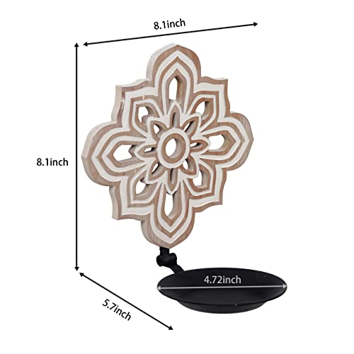 Openwork Carving Candle Sconces Set of 2 - Farmhouse Rustic Wall Decor, Wooden Sunflower Candle Holder, Decorative Hanging Art for Living Room, Bedroom, Porch, Entrance