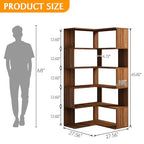 IOTXY 6-Tier L-Shaped Corner Bookshelf - 66" Tall Wooden Freestanding Bookcase with Open Shelf Units, Walnut - color: Walnut