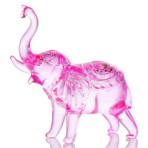 YWHL Pink Crystal Elephant Figurine Gifts for Elephant Lovers, Glass Animals Statue Decor, Handmade Art Collectible Decoration for Home Table Centerpiece - color: Pink