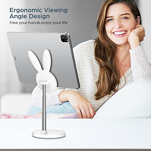 Cell Phone Stand,Angle Height Adjustable Bunny Phone Stand for Desk,Cute Rabbit Phone Holder Stand for Desk, Compatible with All Mobile Phones, Tablets(4-10in) (White) - color: White