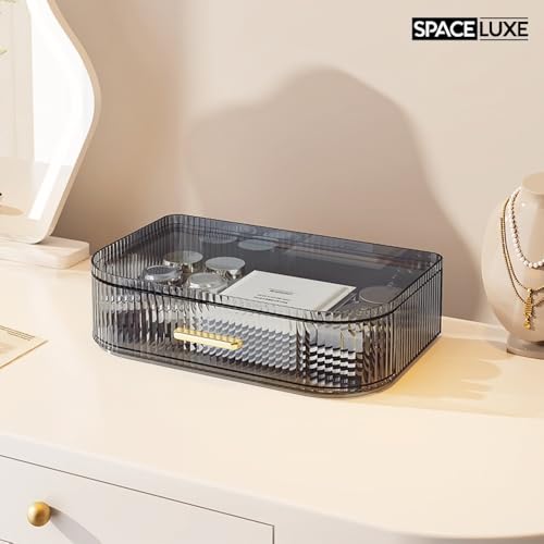 Makeup Organizer with Drawers and 360° Rotating Brush Holder, Large Capacity Cosmetic Storage for Vanity, Skincare, Perfume, Hair Accessories, Lipstick & Jewelry (Transparent Gray, 2-layer) - color: Transparent Gray, size: 2-layer