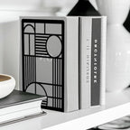 Peacoblue Metal Bookends for Shelves, Modern Decorative Heavy Duty Study Book Ends Stoppers for Office, Desk, Shelf, Room 5.3"x4.3"x7.9" Cast Iron Simple Tall Bookends 1 Pair (Geometry Lines) - style: Geometry Lines