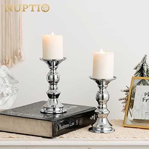 Nuptio Silver Pillar Candle Holders, Wedding Centerpieces Metal Candle Holder for 50mm Candles Stand Decoration Ideal for Weddings Special Events Parties Living Room, 2 Pcs - color: Silver, size: 2 Pcs
