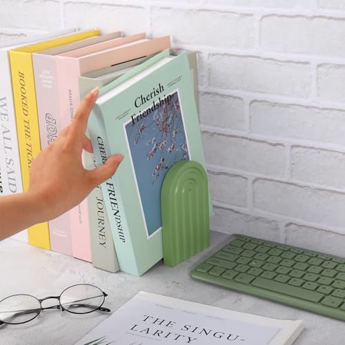 JarThenaAMCS 6Pcs Boho Arch Wood Bookends Colorful Book Stand Non Skid Decorative Rainbow Book Ends for Holding Books Movies CDs