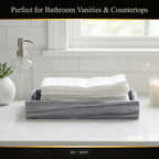 Bey-Berk Ezra Carrera Genuine Marble Guest Towel Tray (Grey), 9" x 5.75" Bathroom Counter Organizer, Sculpted Marble Luxury Accent - color: Gray