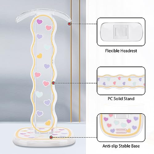 CamyCosy Headphone Holder for Desk, Gaming Headset & Earphone Stand - Clear Love Hearts Pattern Desk Accessory - color: hearts