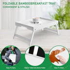 Artmeer Bed Tray Table with Folding Legs, Bamboo Breakfast Food Tray with Media Slot, Use As Platter, Laptop Desk, Snack, TV Tray Kitchen Serving Tray (White Extra-Large Size) - color: White, size: X-Large