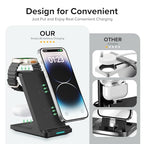 Wireless Charging Station, 3 in 1 Fast Wireless Charger Stand for Multiple Devices Apple Watch Ultra Series 11 10 9 8 7 6 SE 5 4 3 2, iPhone 17 16 15 14 13 12 11 Pro Max/Plus/Air/X/XS/XR, Airpods Pro - color: Black