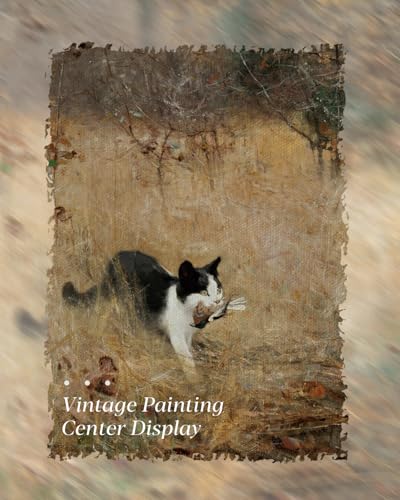 HUARCEY Cute Black Cat Catching Sparrow Artwork, Vintage Landscape Cat Hunting 13''x16'' Gold Framed Wall Art Canvas Print, Farmhouse Autumn Painting Pet Lover Gift Bedroom Nursery Wall Decor - color: Cat Catching Sparrow, size: 16"L x 13"W