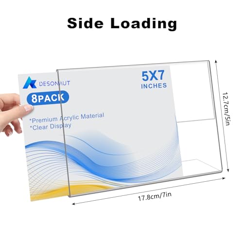 8 Pack Slanted Back Acrylic Sign Holder 5x7 inches,Clear Tabletop Sign Holder,Acrylic Picture Frames Stands for Display,Plastic Flyer Menu Holder for Office,Home,Restaurant（Horizontal）