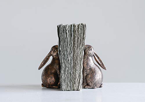 Creative Co-Op Decorative Resin Rabbit Bookends, Bronze, Set of 2 - color: Bronze Color