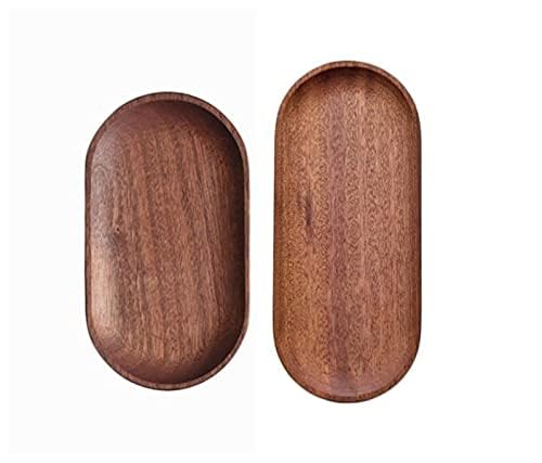 Mini Serving Tray for Jewellery Key Coin Set of 2, Oval Natural Wood Dessert Cup Tray, Small Wooden Cheese Plate, Tableware Decorative Tray (2)
