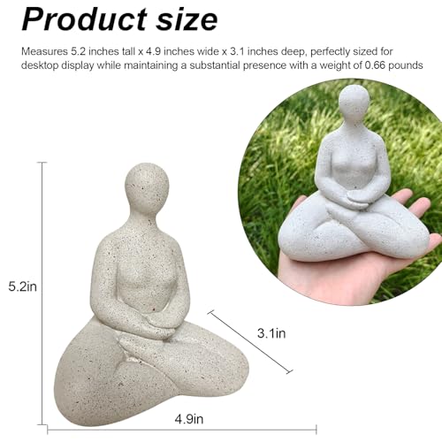 Abstract Meditation Lady Statue, 5.2 inches, White Resin Yoga Figurine, Modern Home Office Desk Decor - color: Rough White