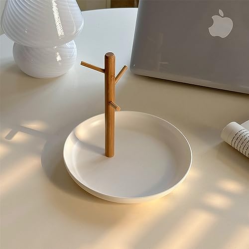 Shinpuru Key Tray & Key Bowl, Jewelry Tray with Wood 3-Tier Hanging Organizer - Multi-Functional Entryway Tray, Perfect for Key Bowl, Ring Holder, Jewelry Dish Organize (White Round) - color: White Round