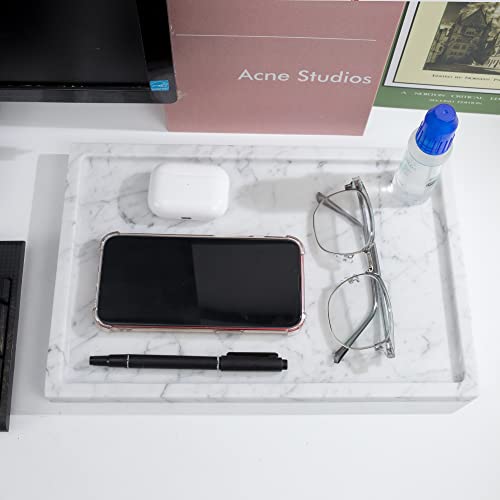 100% Natural Marble Serving Tray Luxury Marble Storage Tray for Home Decor Stone Tray for Bathroom/Kitchen/Vanity/Dresser,Plate Holder for Tissues, Candles, Towel - color: Marble Tray-carrara White