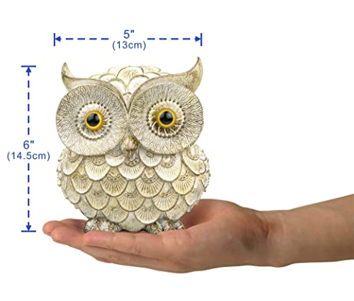 Garwor Retro Owl Statue for Home Decor, 6" Antique White Resin Owl Figurine with Artistic Raised Feathers, Cute Bird Sculpture for Bookshelf Mantle Tabletop Decoration, Gift for Owl Lovers - color: Antique White, size: Medium