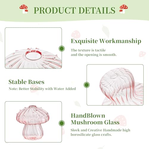 Glasseam Mushroom Planter Propagation Vase, Set of 10 Glass Terrariums for Plants, Cute Hydroponic Small Planter, Colored Propagate Station, Decorative Bud Vases for Flowers, Unique Gifts for Women - color: Colorful, size: 10