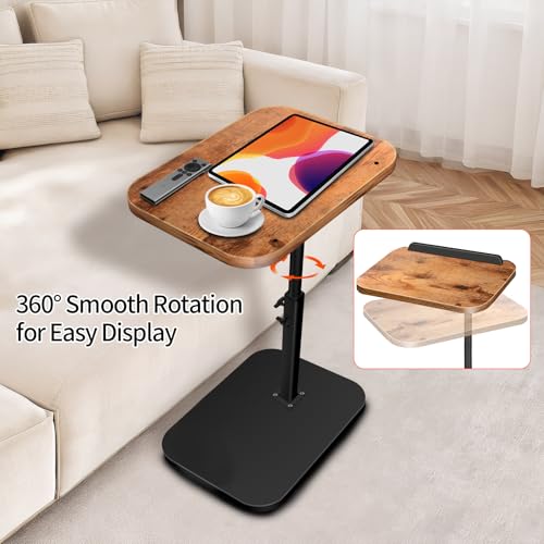 Small End Table Adjustable Height, 90° Flip-Over Panel Side Table for Small Spaces 360° Swivel TV Tray Couch Tables That Slide Under, Food Snack Trays for Sofa Bed Living Room - style: Adjustable