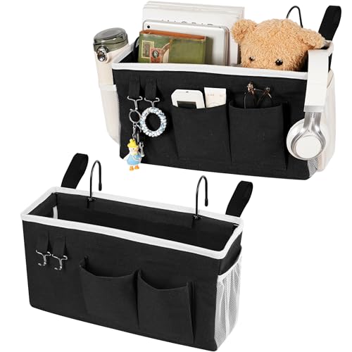 Loghot Bedside Caddy/Bedside Storage Bag Hanging Organizer for Bunk and Hospital Beds,Dorm Rooms Bed Rails,Can be Placed Glasses,Books,Mobile Phones,Keys (2pc Black) - color: 2pc Black