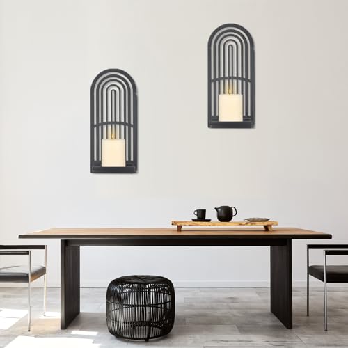 OYEFLY 2Pcs Metal Wall Hanging Candle Sconces,Black Boho Wall Shelves Candle Holders (Black)