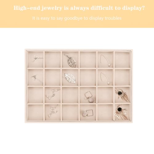 Large Velvet Jewelry Tray, Drawer Organizer for Jewelry in Dresser, Stackable Jewelry Drawer Organizer Inserts for Earring Necklace Bracelet Rings(Beige,24grid) - color: Beige, size: 24grid