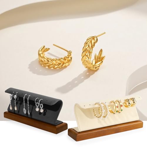 Solid Wood Jewelry Earrings Display Stand Small Jewelry Display for Long Earrings(Beige) - color: Beige