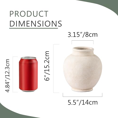 Ceramic Rustic Farmhouse Vase, White Small Flower Vase Decorative Vase Short Pottery Vases for Home Decor Table Living Room Entryway Mantel Bookshelf Bedroom Bathroom Kitchen - 6 Inch White - color: 6"h - White