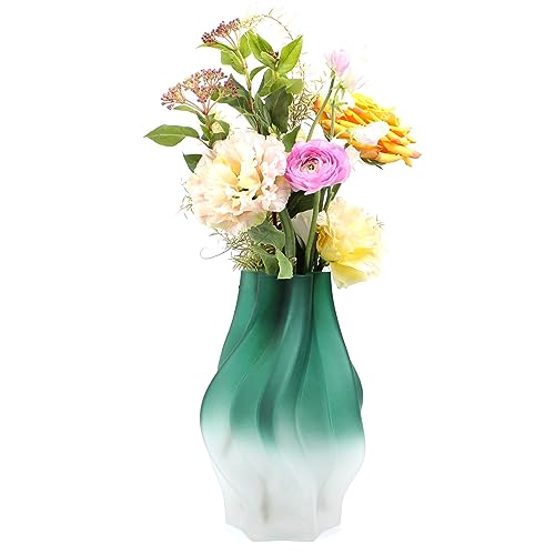 Green Gradient Hexagonal Glass Vase for Home Decor, Modern Flowers Vase with Wide Mouth, 9.65in, Ideal for Wedding, Living Room, Bedroom, Dinner Table - color: Green, size: 9.6in