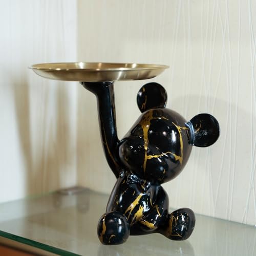 Key Holder Bowl Tray For Office Desk, Decorative Animal Bear Sculpture Home Decor Statue, Storage Tray For Entryway Table (Black & Gold) - color: Black & Gold