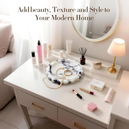 SAMAH Calacatta Viola Natural Marble Tray, Scalloped Bathroom Tray, Luxury Decorative Trays for Bathroom, Vanity, Dresser, Kitchen & Home Decor, Valentine's Day House Warming Gifts New Home(Round) - size: 6.3"
