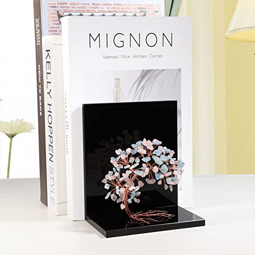rockcloud Set of 2 Aquamarine and Rose Quartz Crystal Tree Acrylic Decorative Bookends, L-Shaped Heavy Duty Book Ends to Hold Books for Home Office Shelves, Blue&Pink - color: Blue&pink