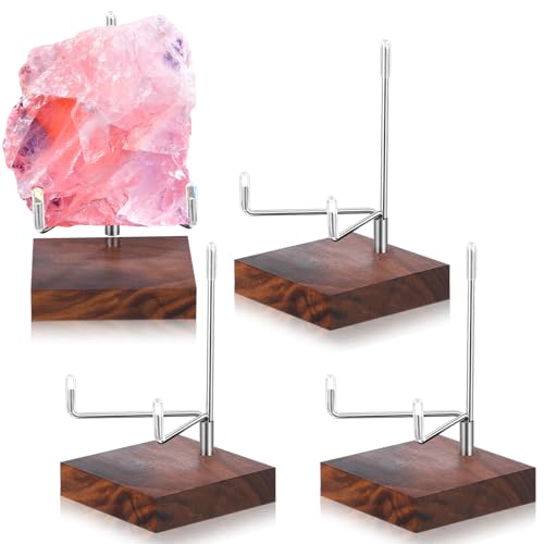 Wenqik 4 Pcs Crystal Display Stand Adjustable Metal Arms Small Rock Display Stand with Wooden Base Geodes Rock Agate Mineral Easel Holder for Collectibles(1.97 x 1.97 x 3.15 Inch) - size: 1.97 x 1.97 x 3.15 Inch
