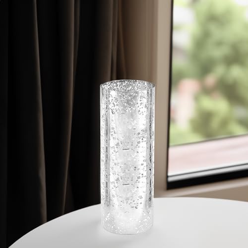 WGVI Hurricane Candle Holder Sleeve, W: 5", Ht: 14", Silver Speckled Glass Cylinder Open Both Ends, Chimney Tube Shade, 1 Piece - size: 5x14"H