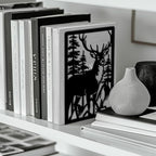 Peacoblue Metal Bookends for Shelves, Modern Decorative Heavy Duty Study Book Ends Stoppers for Office, Desk, Shelf, Room 5.3"x4.3"x7.9" Cast Iron Simple Tall Bookends 1 Pair (Deer and Forest) - style: Deer and Forest