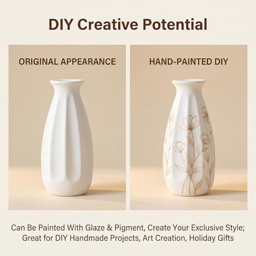 White Ceramic Flower Vase Matte Finish Modern Home Decor for Wedding Centerpiece Dinner Table Office Desk Decorations