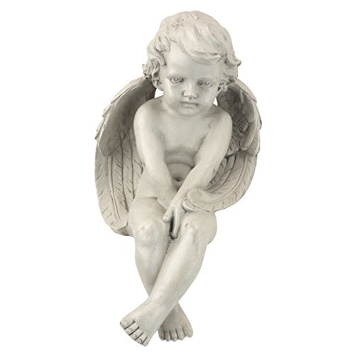 Design Toscano JE101261 Angel of Meditation Shelf Sitting Statue, 13 Inch, Polyresin, Antique Stone