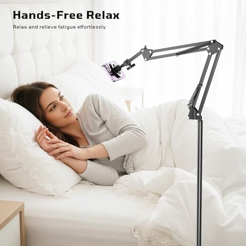 Kefotic Floor Magnetic Phone Holder for Bed Laying Down, Adjustable Bedside Phone Stand for iPhone Magsafe, Headboard Cell Phone Mount for Reading