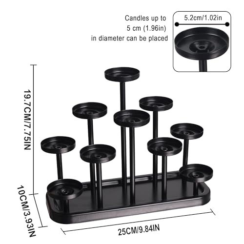 10arms Tea Candle Holder Tray, Metal Black Candlestick Holder, Candle Holders Set of 10, for Dining Room, Table Centerpiece Decor,Decorative Tray… - size: tea's 10arms