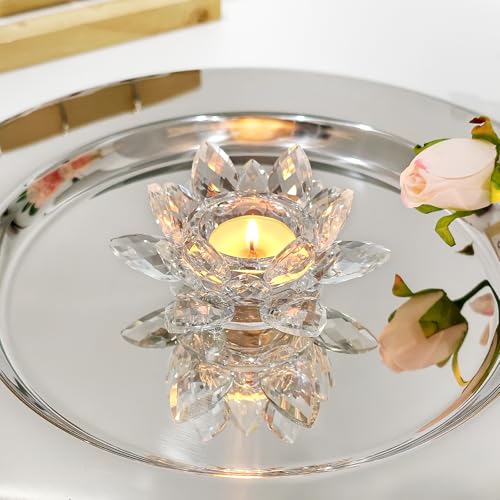 Crystal Lotus Flower Tealight Candle Holders, 2 Packs, K9 Crystal Material, Candlestick Decor, Glass Tealight Candlestick, Christmas Home Decoration - color: Clear-2pcs