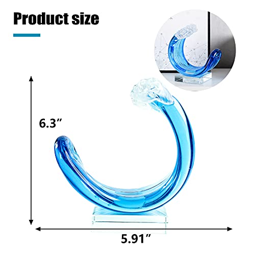 Yao Yuan Hand-Blown Glass Wave Decor Murano-Style Glass Statue and Figurine - color: Blue White