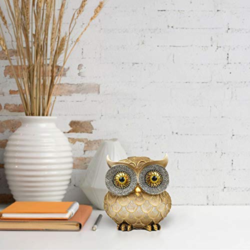 Garwor Retro Owl Statue for Home Decor, 6" Vintage Gold Resin Owl Figurine with Artistic Raised Feathers, Cute Bird Sculpture for Bookshelf Mantle Tabletop Decoration, Gift for Owl Lovers - color: Retro Gold, size: Medium