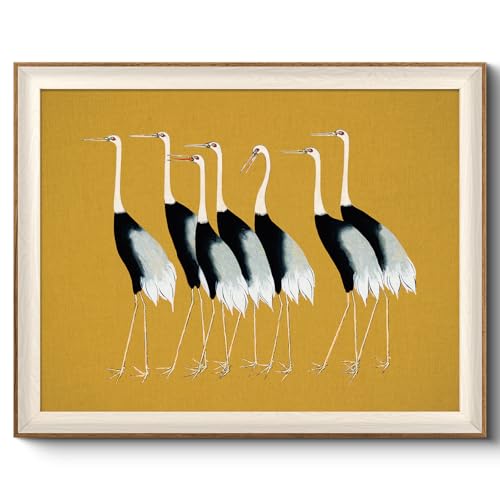 VIYYIEA Framed Wall Art for Living Room, Cranes Canvas Prints, Vintage Home Decor, Animals Painting Picture, Bathroom Wall Decor Gifts for Friends or Family - 20L x 16W - color: Animals-【Seven Cranes】, size: 20"L x 16"W