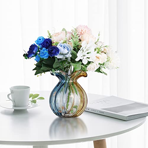 Blown Gradient Glass Art Vase - Transparent, Unique, Modern Art - Wide Mouth for Living Room, Wedding, Dining Table, Office Center Table Display Flower - color: D-qd