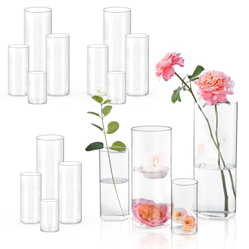 16 PCS Clear Cylinder Vases for Centerpieces | 4, 6, 8,10 Inch Tall Flower Vase for Wedding Decorations, Clear Floating Candle Vases in Bulk, Hurricane Candle Holdersfor Table, Home Décor - color: 16 Pack(4, 6, 8,10 Inch)